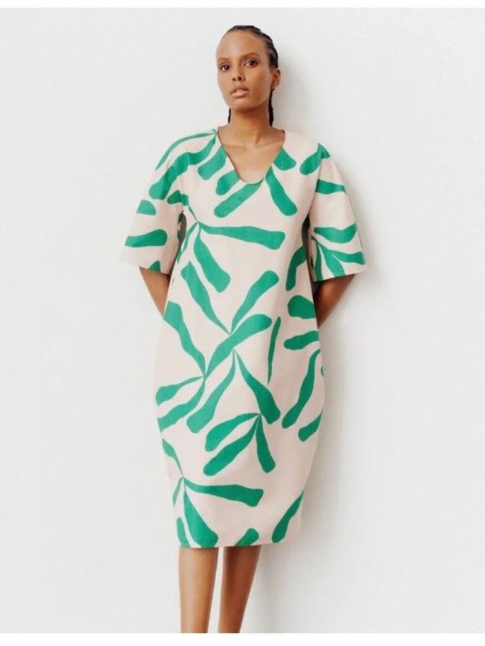 MARIMEKKO Agnete Floretti Peach and Green cotton dress, sz EU 40 US 8
